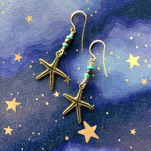 Brass Star Fish Earrings, Hand Crafted - Picture 3 of 3